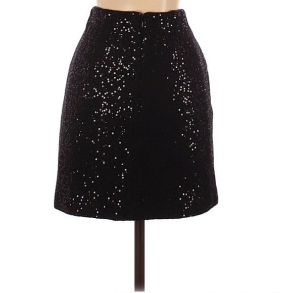 ANN TAYLOR Black Sequin Sparkle 2 Pocket Wool Blend Mini A-Line Pencil Skirt NWT - Picture 2 of 8